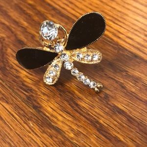Black dragonfly golden ring with diamonds